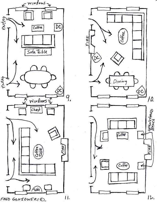 Furniture arrangements for a narrow room