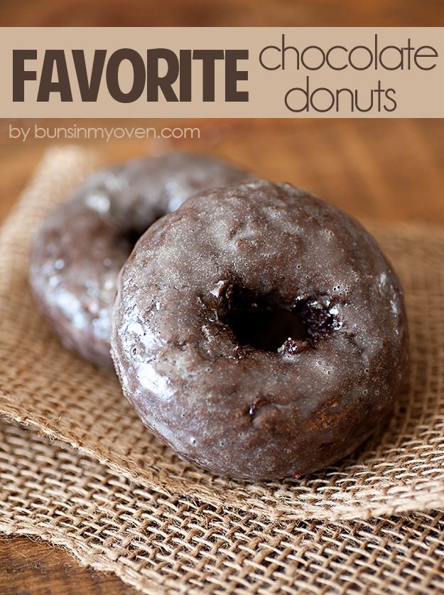 Glazed Chocolate Cake Donuts – my favorite recipe! ~~Sub 1 cup sour cream for 1 cup yogurt plus 1 teaspoon baking soda.