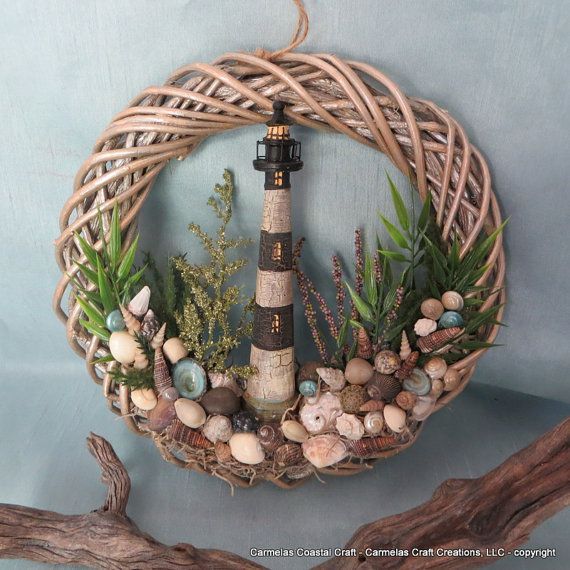 Light House sea shell wreath by CarmelasCoastalCraft on Etsy, $35.00