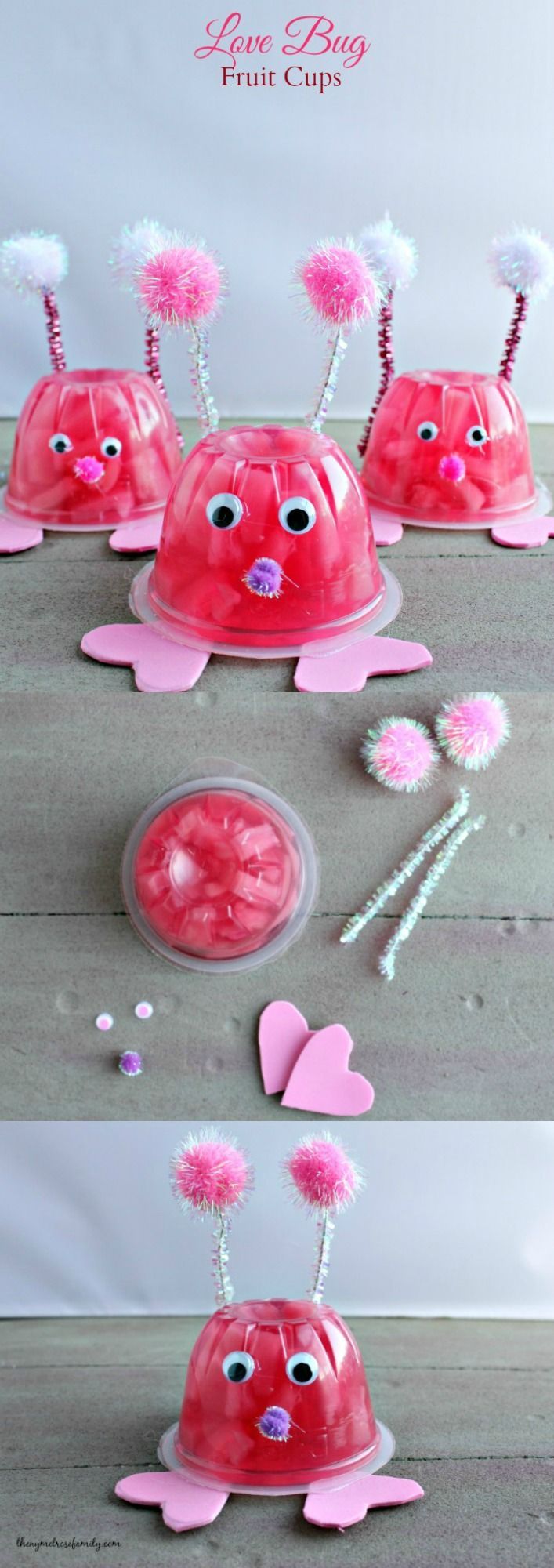Love Bug Fruit Cups are a perfect Valentine’s Day snack or class gift.
