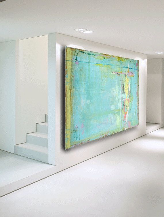 Love, love, love the! ABSTRACT PAINTING Huge Large Blue Green Abstract Painting on Sale acrylic fine art 60 x 40 by Cheryl Wasilow
