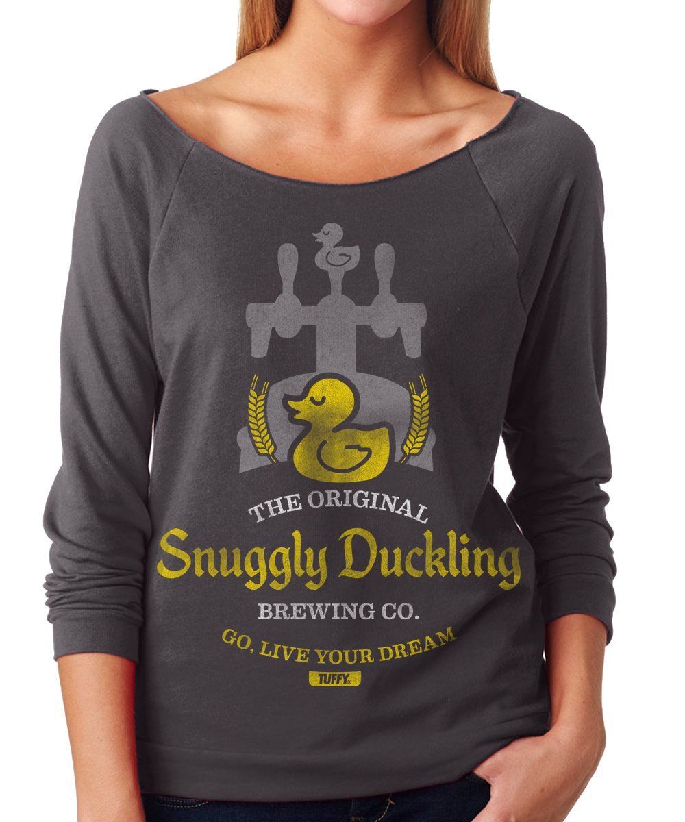 Love this New Disney Rapunzel Tangled inspired Womens Snuggly Duckling Brewing Co. Off-Shoulder French Terry 3/4 Sleeve Raglan T