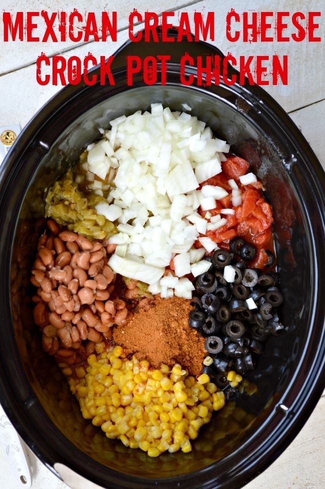Mexican Cream Cheese Crock Pot Chicken.  This is one of the easiest and most delicious recipes ever. It makes the perfect filling