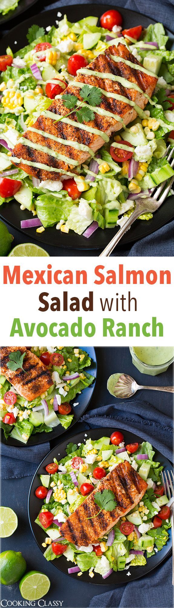 Mexican Grilled Salmon Salad with Greek Yogurt Avocado Ranch – This salad is seriously amazing!! Love all the flavors especially