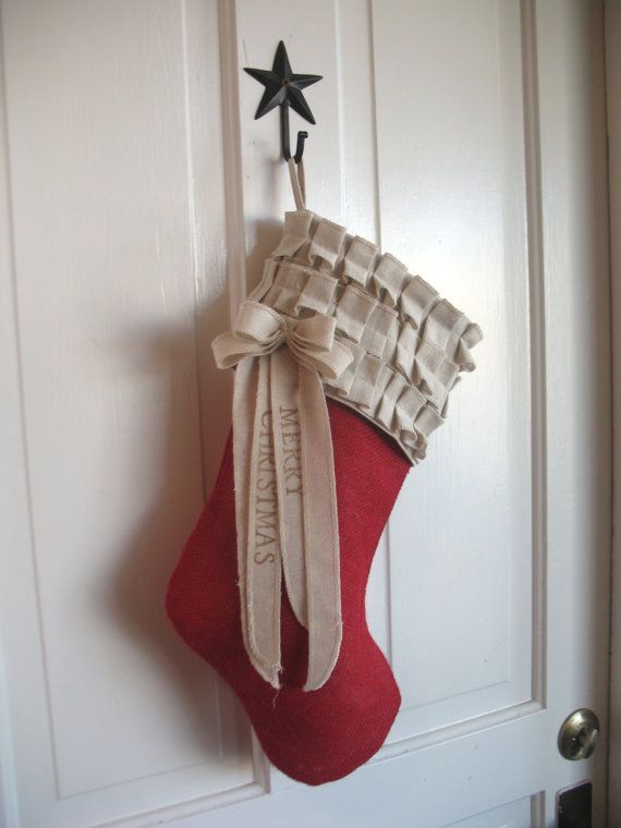 Red Burlap Christmas Stocking cotton ruffles ~ I love this stocking!!!