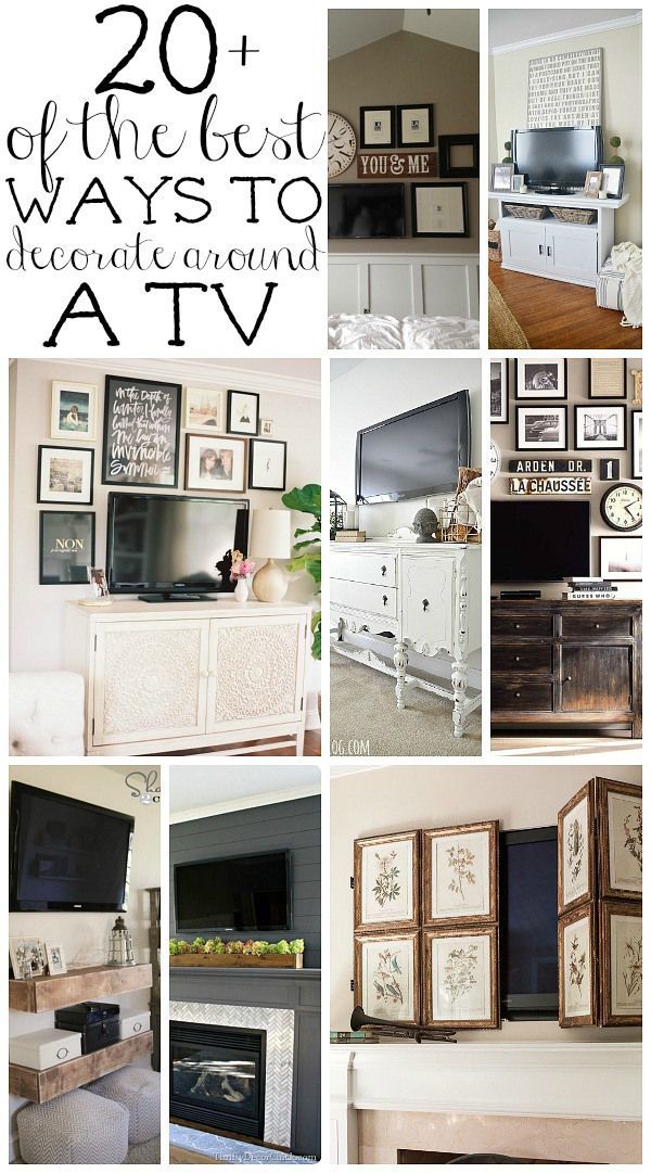 See 20 ways to decorate around those big black rectangles! A must pin for every home that has a TV!!