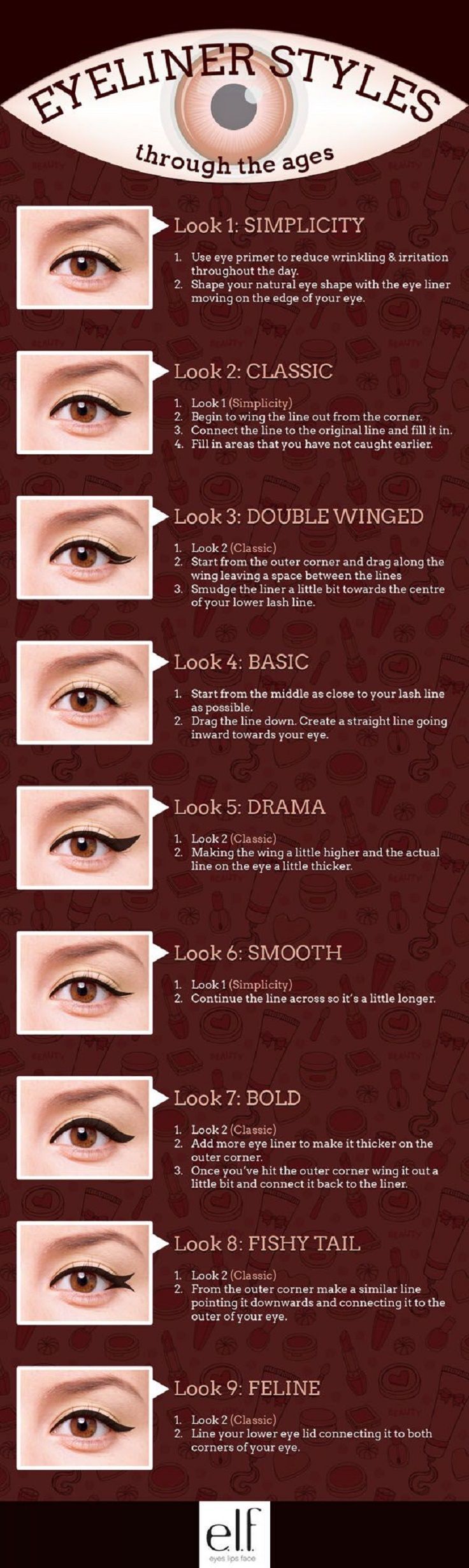 Simple Eyeliner Tutorials for Perfect Eyeliner Looks – 13 Best Makeup Tutorials and Infographics for Beginners