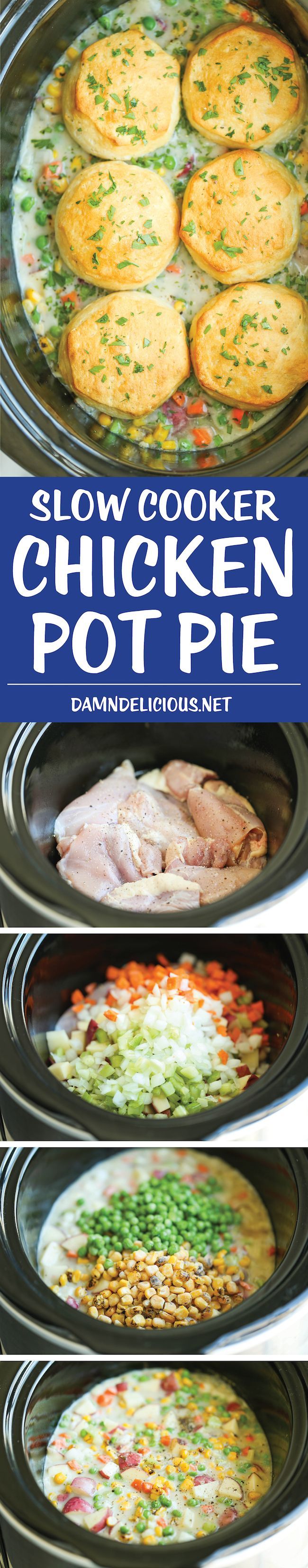Slow Cooker Chicken Pot Pie – The easiest pot pie recipe ever made right in the crockpot from scratch – no condensed cream of