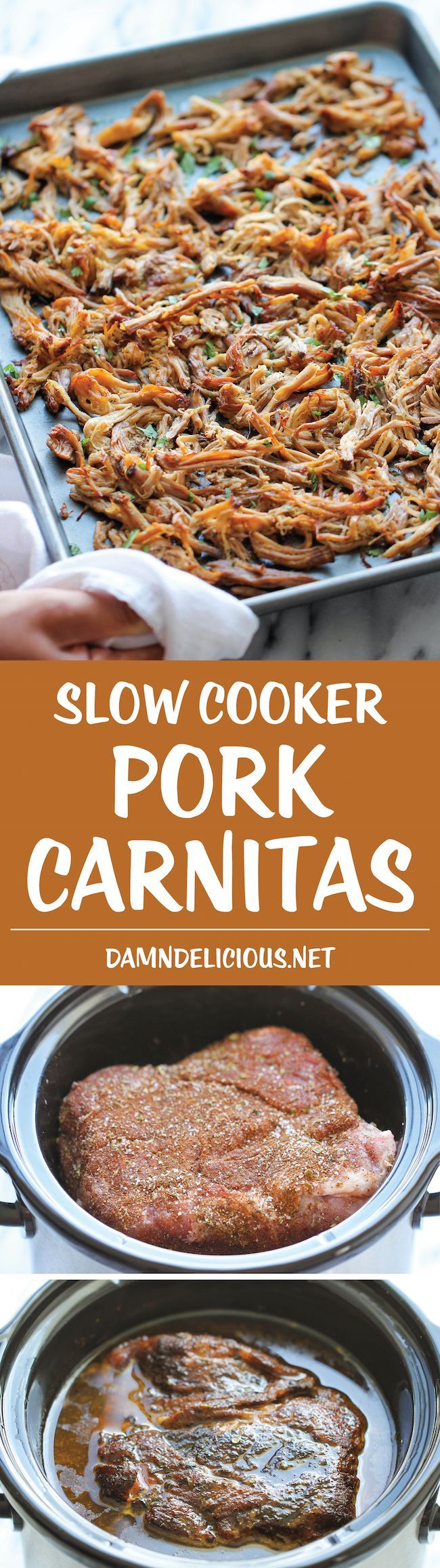 Slow Cooker Pork Carnitas – The easiest carnitas you will ever make in the crockpot, cooked low and slow for the most amazing