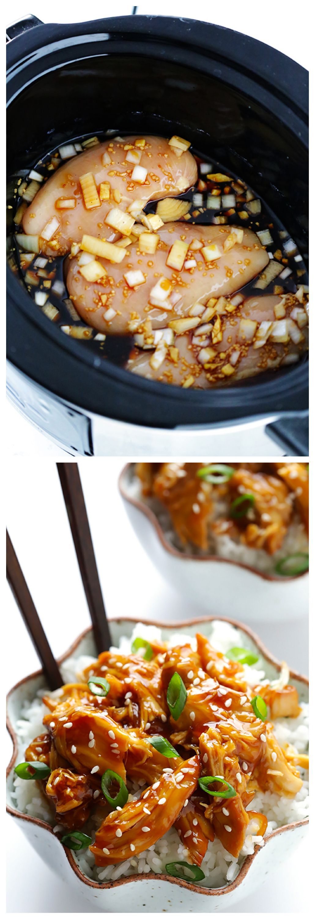 Slow Cooker Teriyaki Chicken — easy to make, and perfect for serving over rice, or in sandwiches, or whatever sounds good! |