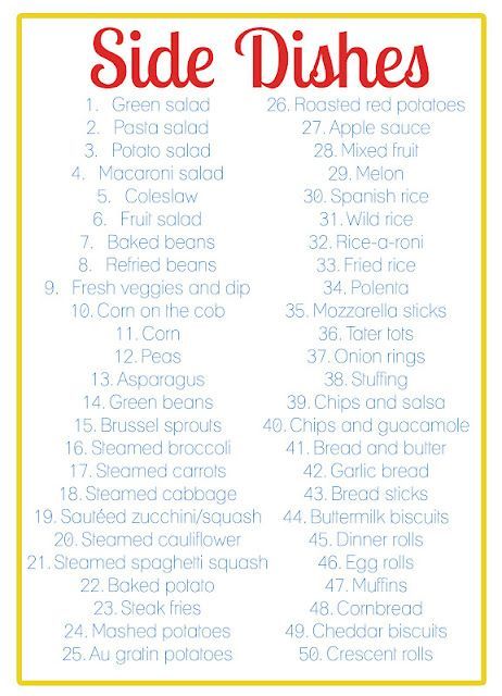 Sometimes, you just need a list of 50 Great Side Dishes  1.) Print  2.) Add to menu planning area  3.) Sigh of relief for time
