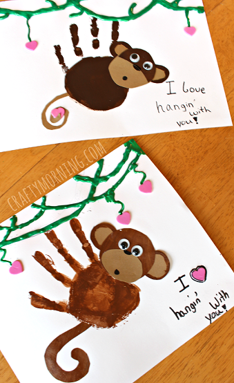 Super cute monkey hand art preschool craft – perfect for valentines day