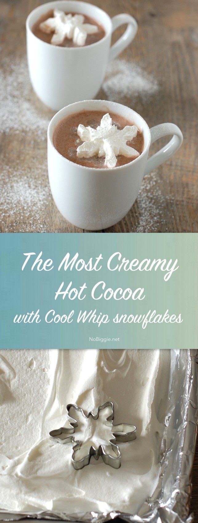 the most creamy hot cocoa with cool whip snowflakes