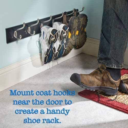 This simple DIY project is the answer to shoe storage in small spaces at the back door. It is also the answer for larger spaces