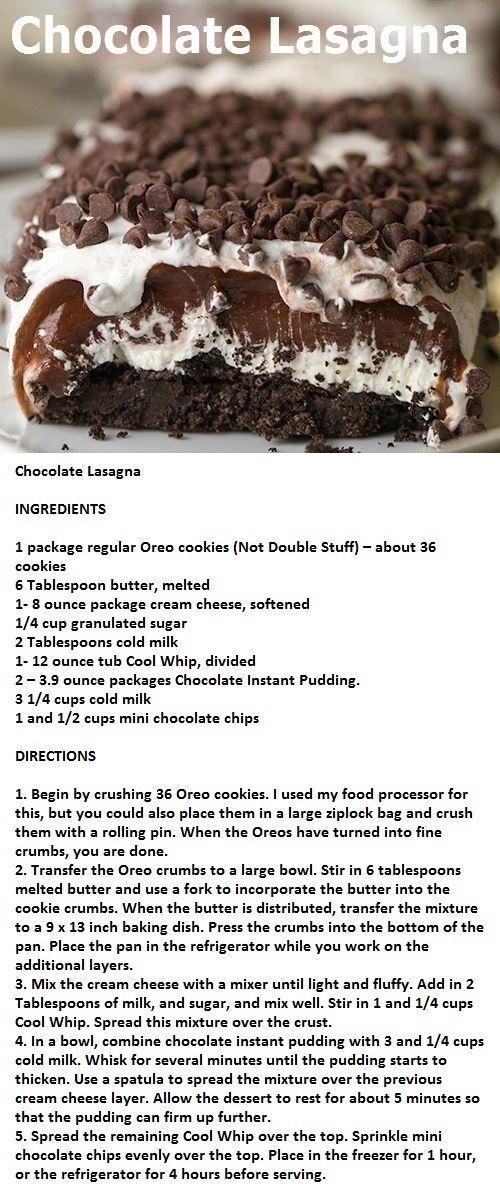 Ummm, girls’ night at my house anybody? The feature snack will be chocolate lasagna