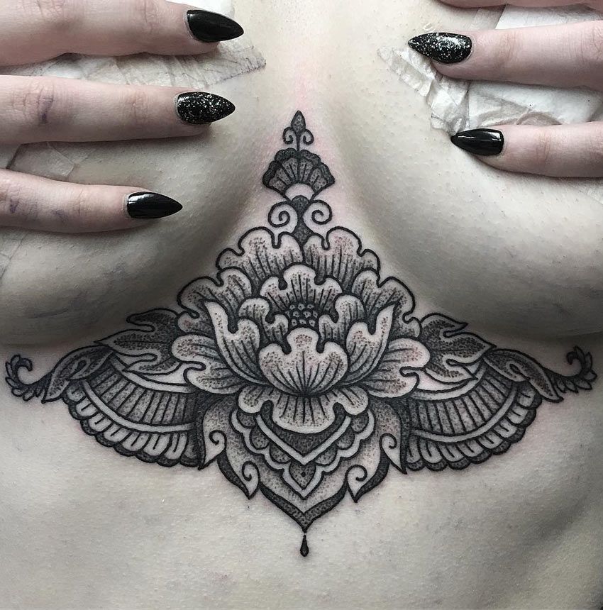under boob sternum tattoo designs