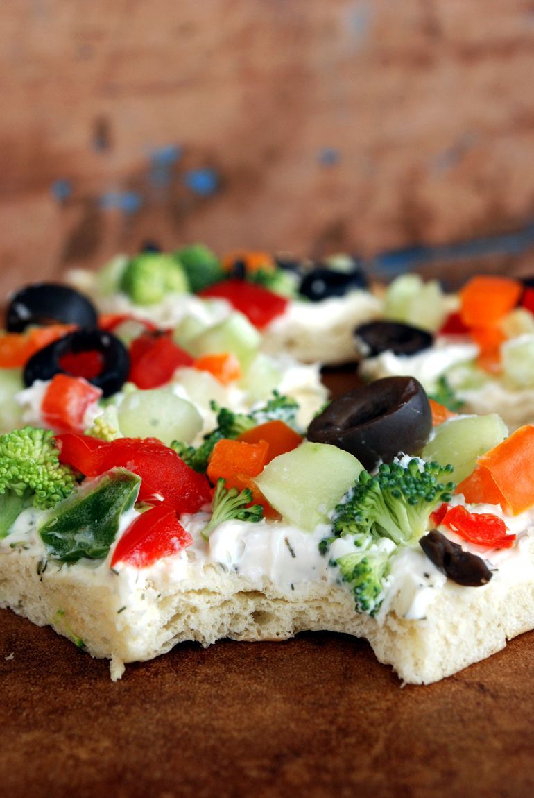 Veggie Pizza Appetizer  (my 1st reaction was to swap real mayo for the miracle whip.. turned out great!)