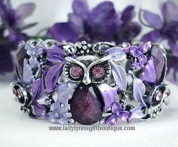 vintage fashion purple amethyst owl bangle bracelet
