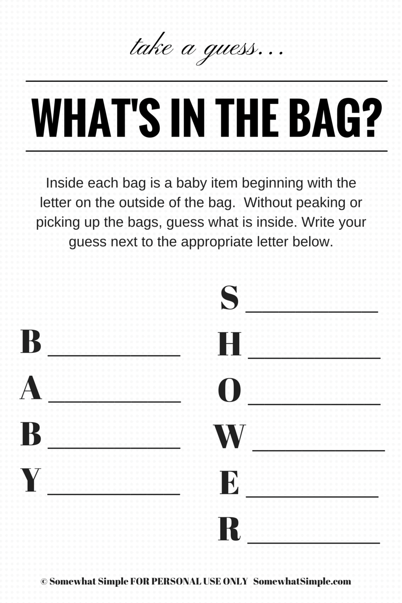 what’s in the bag- super cute for a baby shower game, but I think that would also be fun for a bridal shower game with bride&