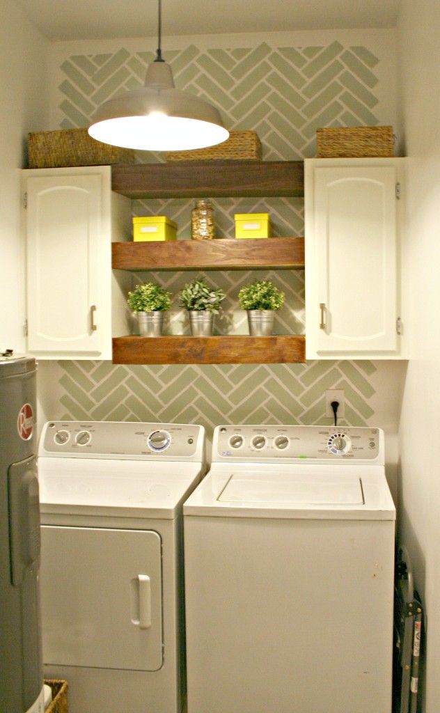 25 Small Laundry Room Ideas – Home Stories A to Z | Herringbone brickwork stencil
