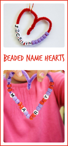 A quick and easy valentine craft for kids to make! It combines literacy, math, and fine motor practice – all in one fun activity