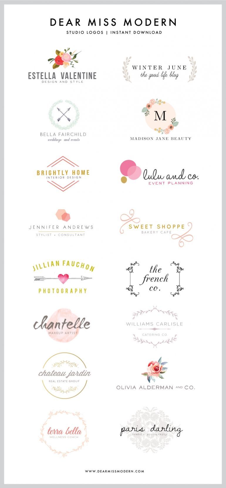 Adorable business logos by Dear Miss Modern Instant Logos