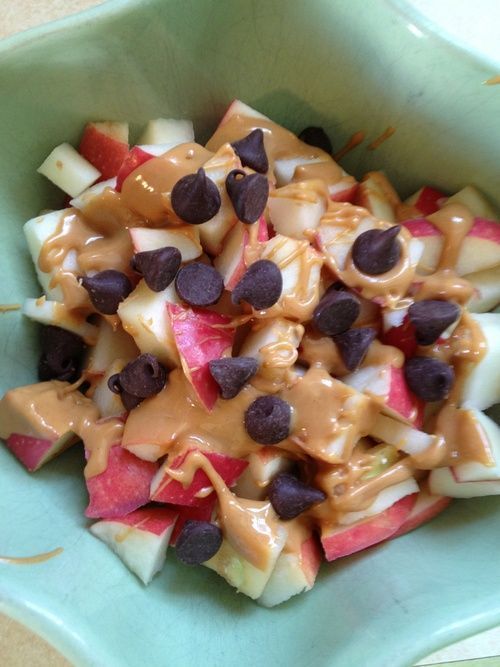 apples, melted peanut butter and chocolate chips.The BEST!