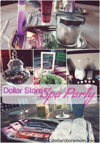 AWESOME idea! Great for a mommy get-together, teen or tween party, or just a couple friends… dollar store spa party