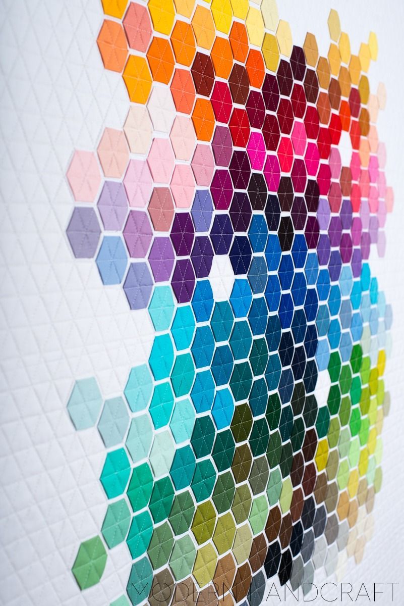 Beyond obsessed with this chick & all of her hexies projects… Modern Handcraft // Geometric Rainbow  – Modern Hexie Quilt