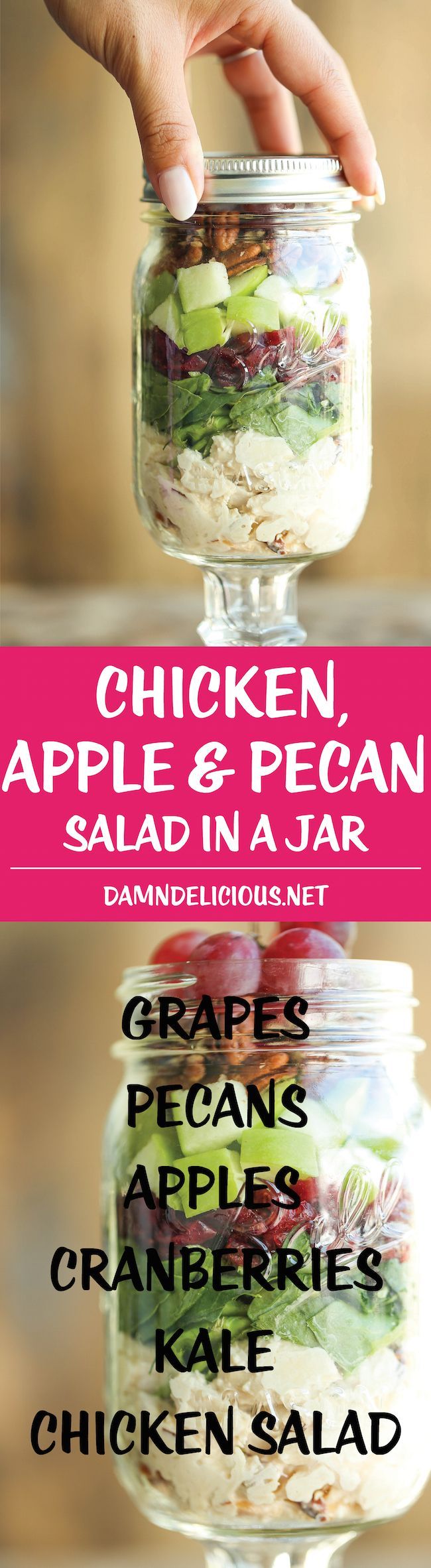 Chicken, Apple and Pecan Salad in a Jar – Easy, portable salads that can be made ahead for the week – they stay fresh so you never