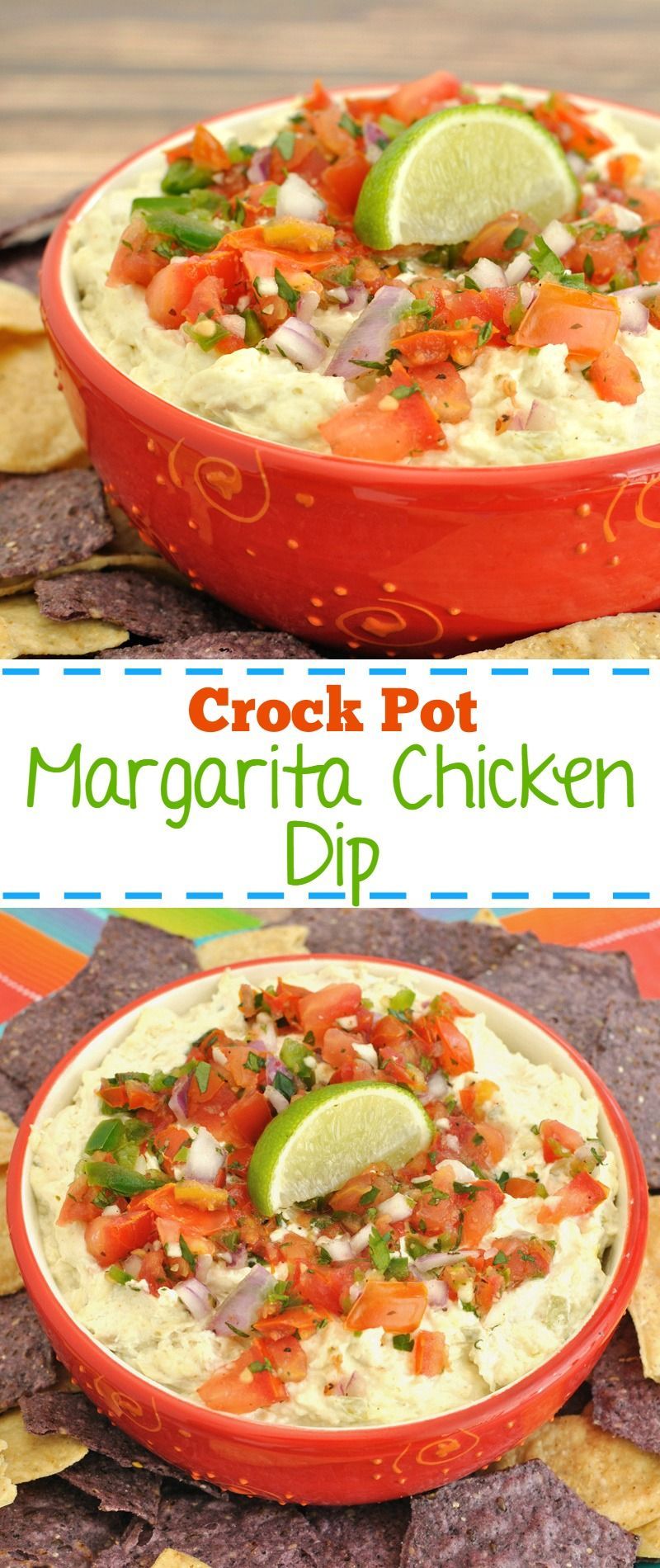 Easy slow cooker chicken dip recipe. This Crock Pot Margarita Chicken Dip will be a great appetizer for Cinco de Mayo or summer