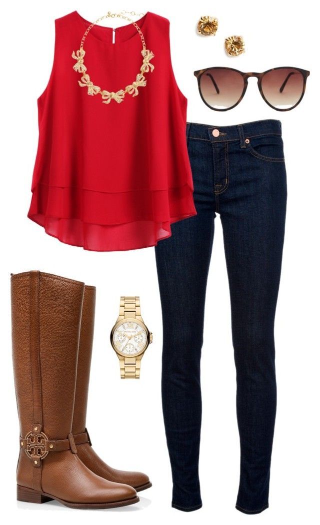 Fall preppy outfit by perfectlypreppy15 on Polyvore featuring J Brand, Tory Burch, Michael Kors, Kate Spade, J.Crew and MANGO