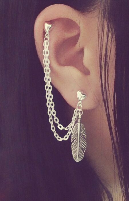 Feather Cartilage Chain Earrings by SimplyyCharming on Etsy, $8.50