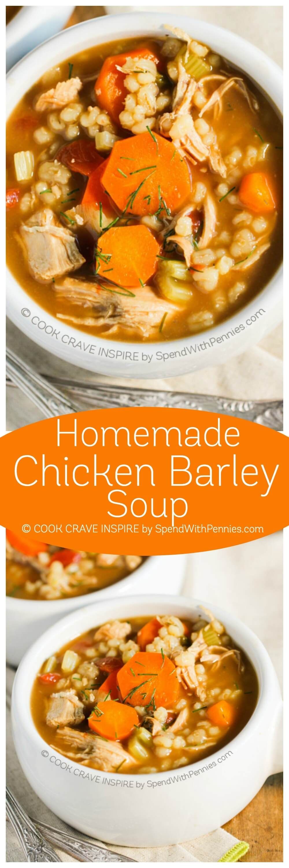Homemade Chicken Barley Soup! This perfect cool weather soup will warm you from the inside out! Loads of veggies, barley and