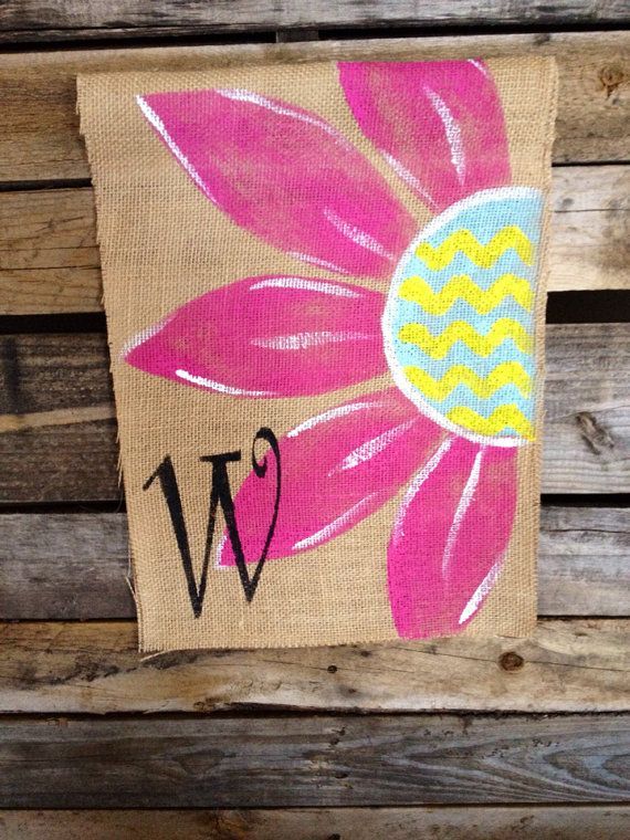 Hot Pink Flower Burlap  Flag Monogram by PrettyNSweetCouture, $20.00