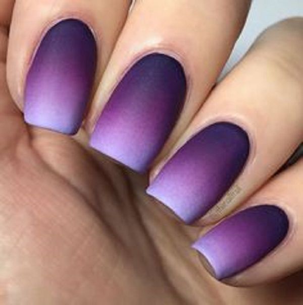 Look sophisticated with this violet and periwinkle Ombre nail art design. It looks smooth and clean yet gives you a strong