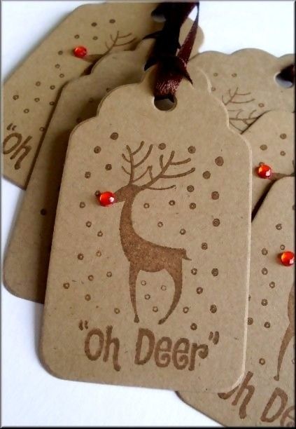 Love this idea of the Reindeer Gift tags with the red bead for the Rudolf nose!