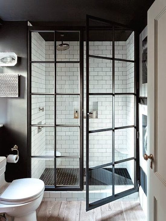 Love this look with the subway tile and the glass doors!