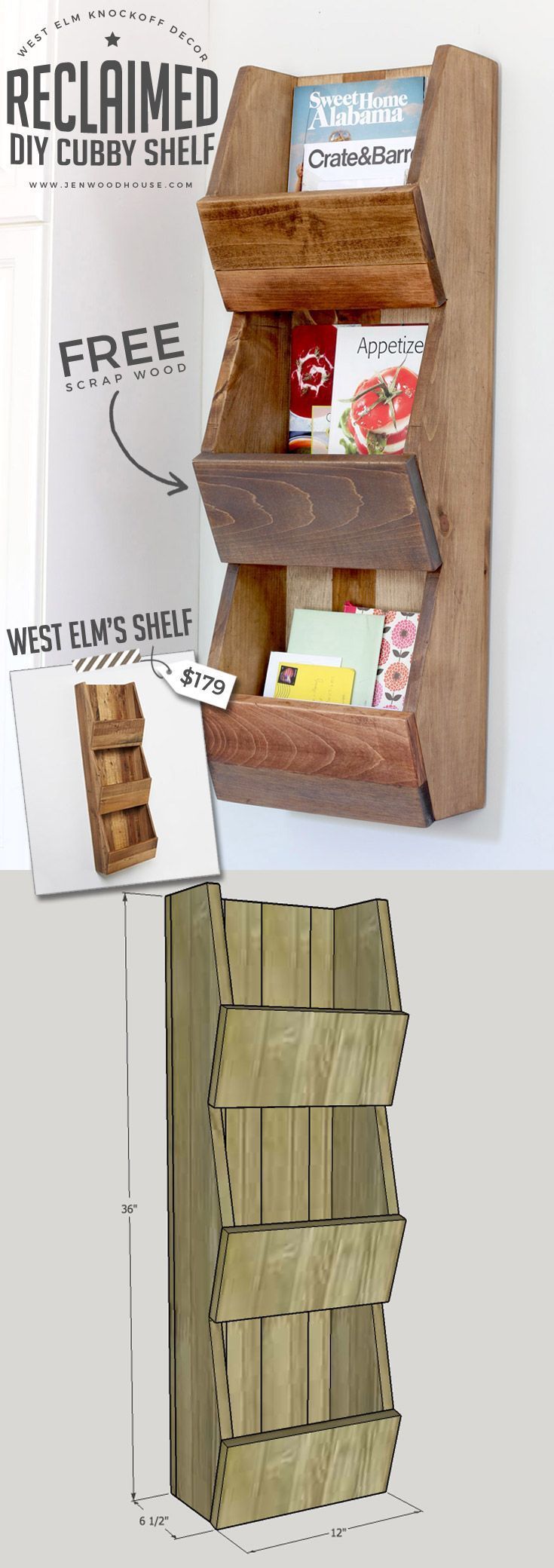 LOVE THIS! Tutorial on how to build a DIY West Elm knockoff cubby shelf. Build it out of scrap wood!