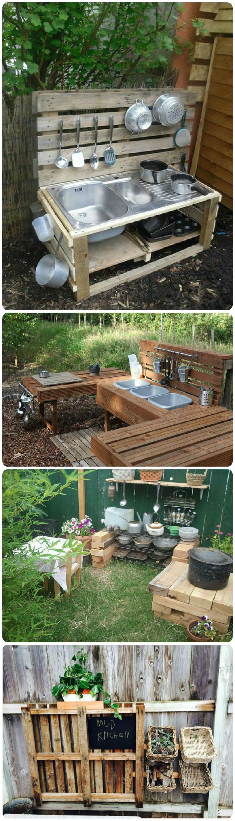 Mud kitchens (also known as outdoor kitchens or mud pie kitchens) are one of the best resources for little ones to play outside.