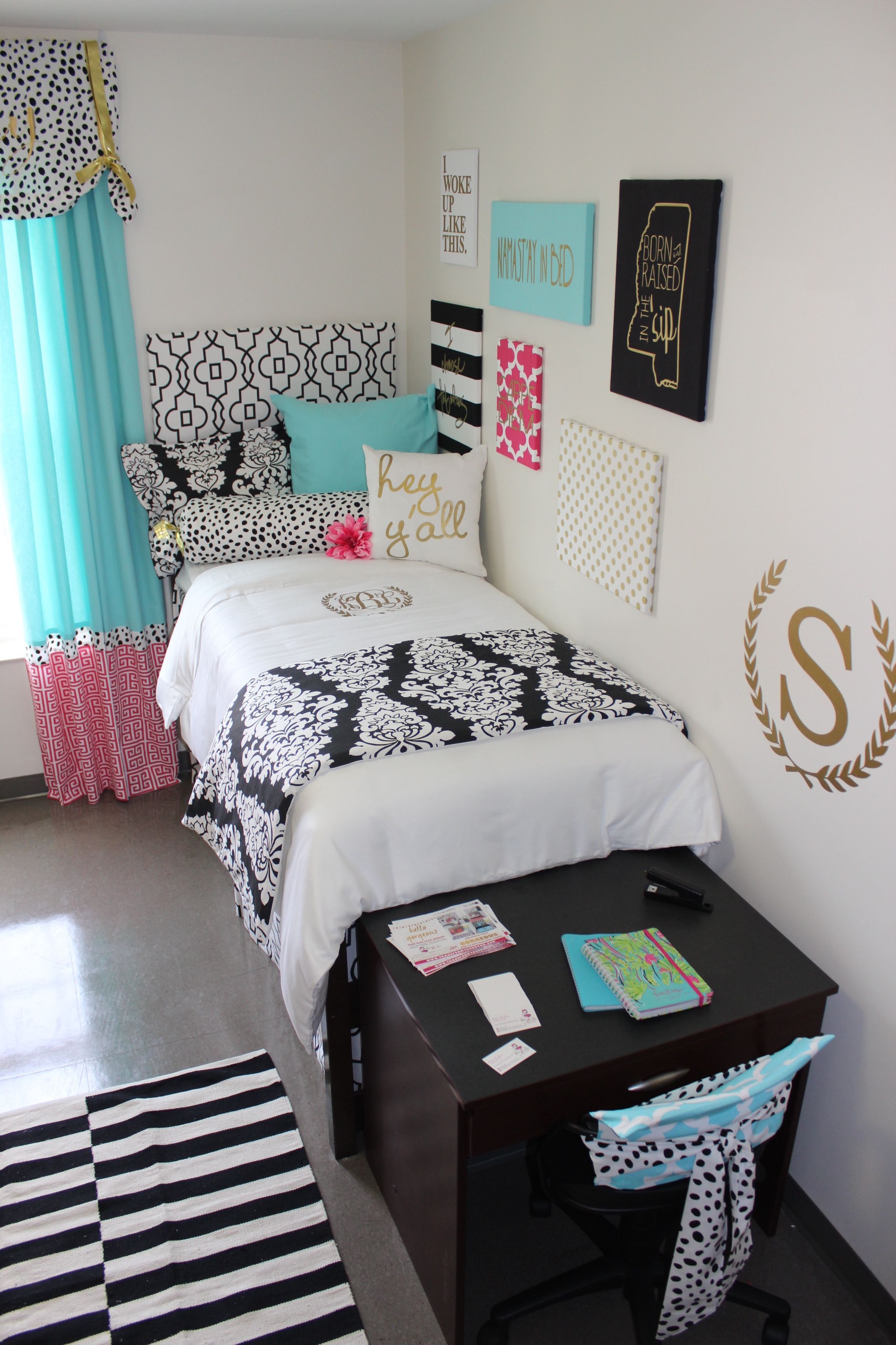 Ole Miss Dorm Room : Black Gold Tiffany Pink Dorm Room | Sorority and Dorm Room Bedding