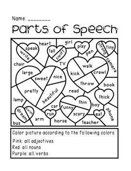 Parts of Speech Coloring Activity – great for any time of the year. Use with early finishers, as review for the whole class, at a