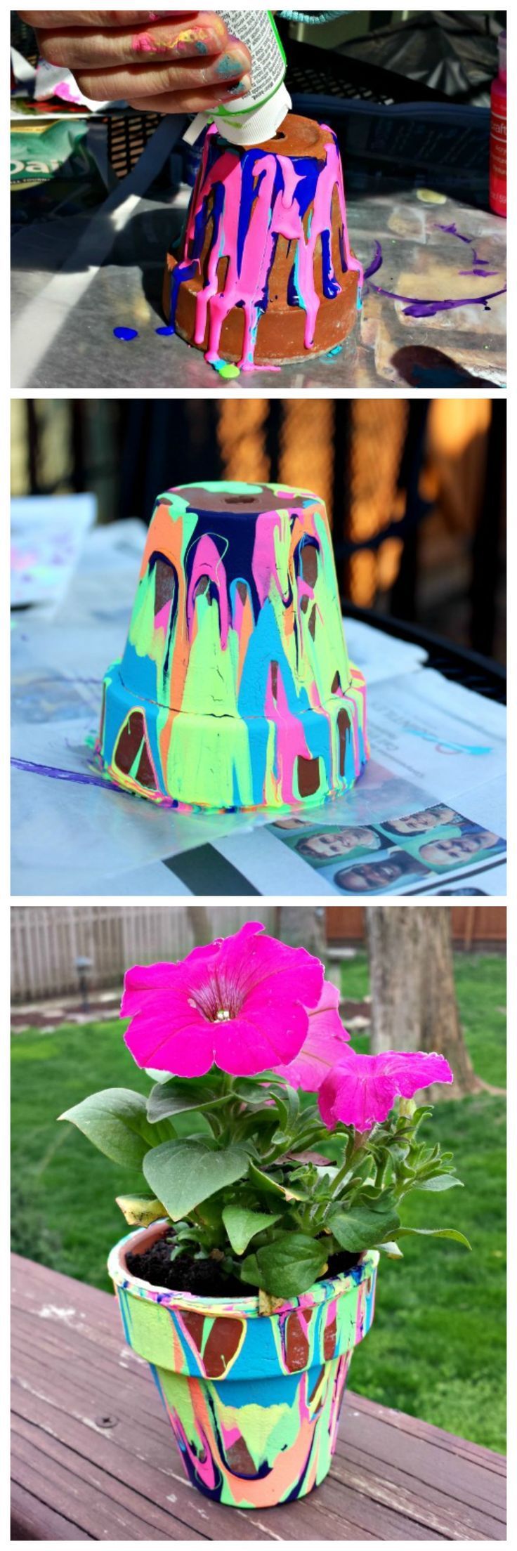 Perfect for Mother’s Day or end-of-year teacher’s gift – rainbow painted pour pots! Would be so fun to do outside with your class