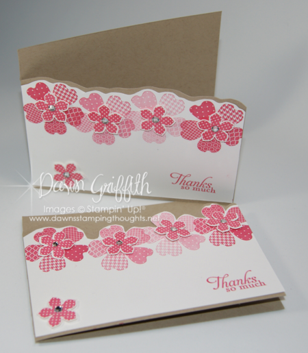Petite Petals pack a big punch (ha, pun intended!) on this handmade thank you card!  Flowers in different shades of pink are great