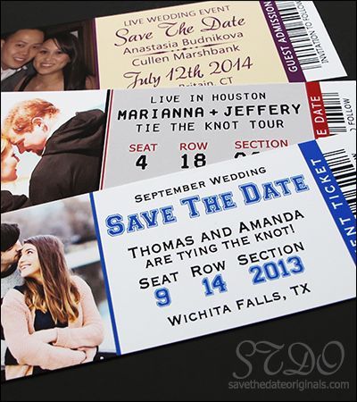 Popular 2×5.5 inch event ticket save the date magnet design.  For a sports themed wedding, a concert themed wedding, or just about