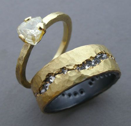 #RO55, 18k gold, uncut diamond/18k gold silver, diamonds by Todd Pownell