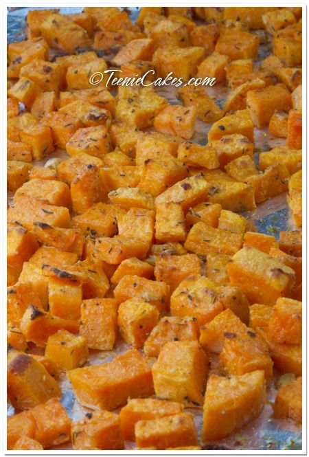 Roasted Parmesan Sweet Potatoes (sweet potatoes, garlic, olive oil, parmesan cheese, dried thyme, salt, & pepper)