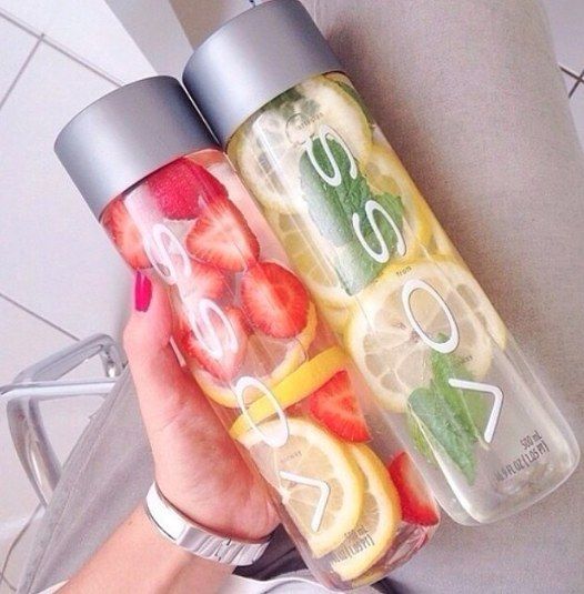 Strawberry + Lemon and Lemon + Mint leaves Detox Waters ( A little mint in your water can be helpful with pimples, nausea,