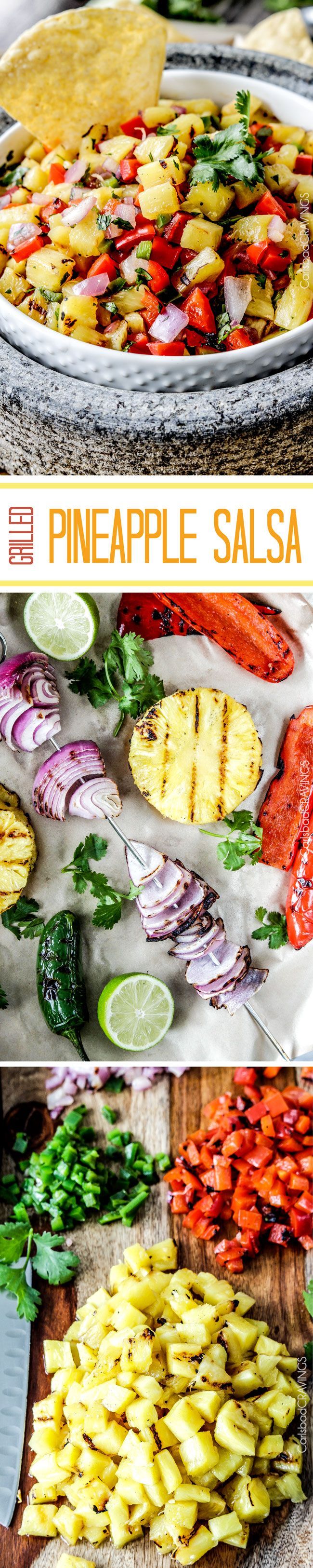 Sweet and smoky Grilled Pineapple salsa with not only grilled pineapple but GRILLED red bell peppers, red onions AND jalapeno!