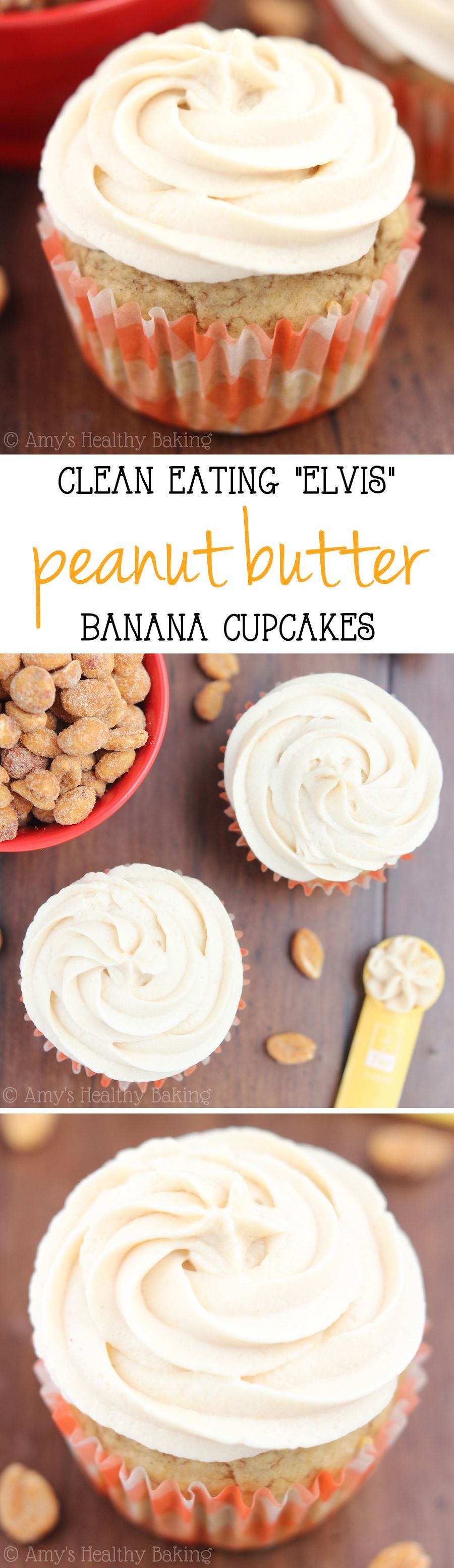 The BEST banana cupcakes I’ve ever made & topped with protein-packed Greek yogurt peanut butter frosting! Just 150 calories & 100%